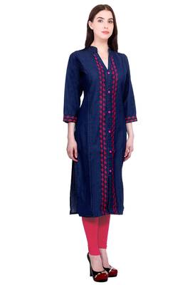 Blue embroidered Denim  kurti 3