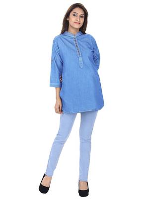 Light blue plain Denim short kurtis 4