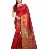 Red woven poly cotton saree with blouse