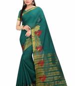 Green woven poly cotton saree with blouse
