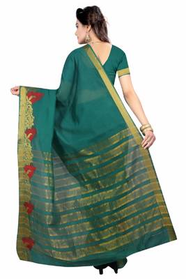 Green woven poly cotton saree with blouse 3