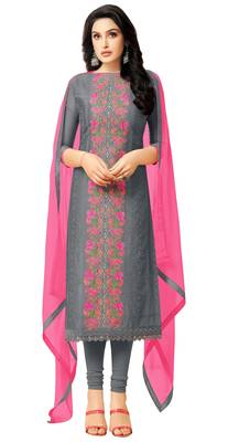 Charcoal Resham Embroidery Chanderi Salwar With Dupatta 1
