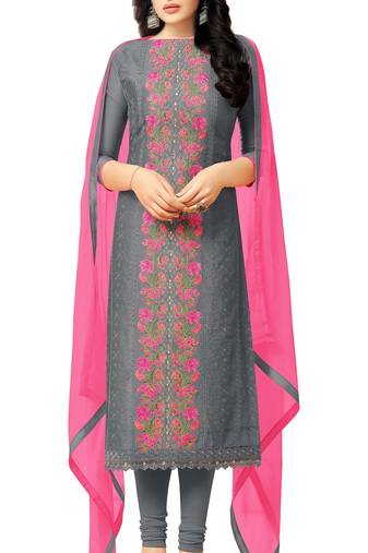 Charcoal Resham Embroidery Chanderi Salwar With Dupatta