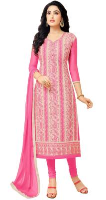 Pink Resham Embroidery Chanderi Salwar With Dupatta 1