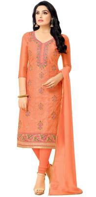Light-Orange Resham Embroidery Chanderi Salwar With Dupatta 1