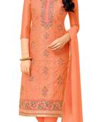 Light-Orange Resham Embroidery Chanderi Salwar With Dupatta
