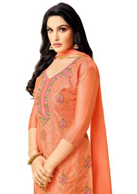Light-Orange Resham Embroidery Chanderi Salwar With Dupatta 2