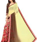 cream printed georgette saree with blouse