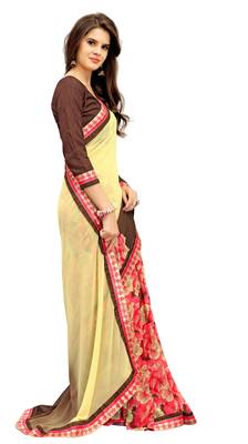 cream printed georgette saree with blouse 2