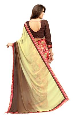 cream printed georgette saree with blouse 3