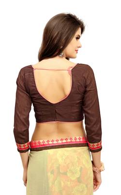 cream printed georgette saree with blouse 4