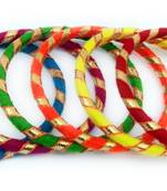 multi colour thread and gota work metal bangles combo of 6
