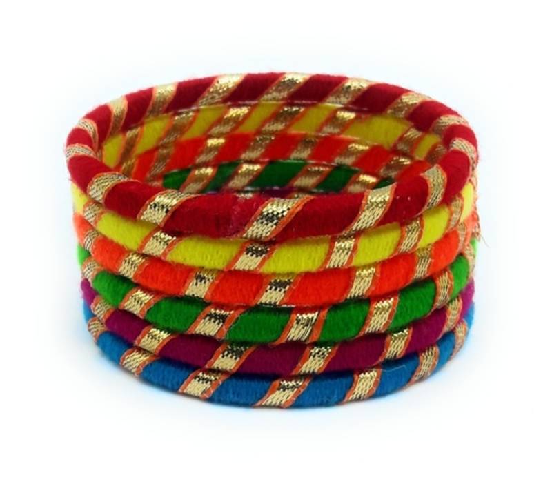 multi colour thread and gota work metal bangles combo of 6