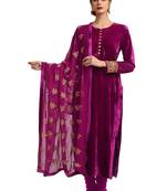 Magenta lace velvet salwar with dupatta