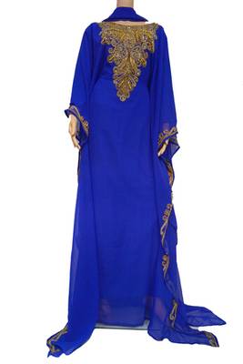 Blue Zari Stone Work Georgette Islamic Style Maxi PartyWear Farasha 1