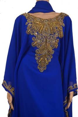 Blue Zari Stone Work Georgette Islamic Style Maxi PartyWear Farasha 2