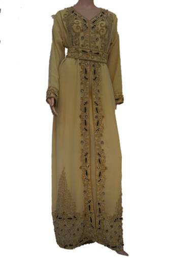 Biege Zari Stone Work Georgette Islamic Style Maxi PartyWear Kaftan