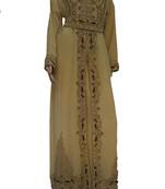Biege Zari Stone Work Georgette Islamic Style Maxi PartyWear Kaftan