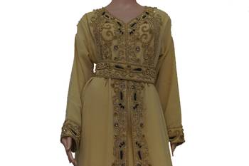Biege Zari Stone Work Georgette Islamic Style Maxi PartyWear Kaftan 2