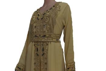Biege Zari Stone Work Georgette Islamic Style Maxi PartyWear Kaftan 3