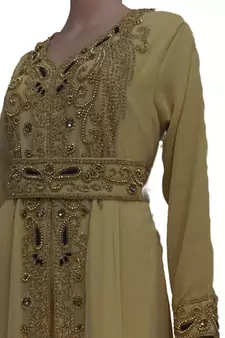 Biege Zari Stone Work Georgette Islamic Style Maxi PartyWear Kaftan