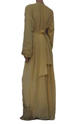 Biege Zari Stone Work Georgette Islamic Style Maxi PartyWear Kaftan 4