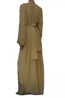 Biege Zari Stone Work Georgette Islamic Style Maxi PartyWear Kaftan