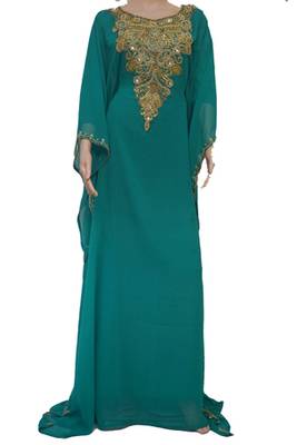 Teal Zari Stone Work Georgette Islamic Style Maxi PartyWear Farasha 1