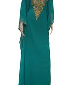 Teal Zari Stone Work Georgette Islamic Style Maxi PartyWear Farasha