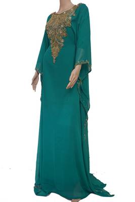 Teal Zari Stone Work Georgette Islamic Style Maxi PartyWear Farasha 2