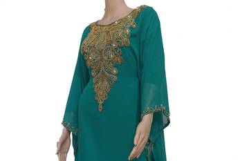 Teal Zari Stone Work Georgette Islamic Style Maxi PartyWear Farasha 3