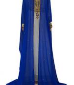 Blue & White Zari Stone Work Georgette Islamic Style Maxi PartyWear Kaftan