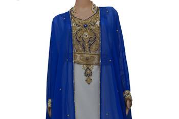 Blue & White Zari Stone Work Georgette Islamic Style Maxi PartyWear Kaftan 2