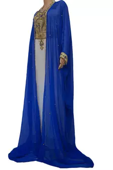 Blue & White Zari Stone Work Georgette Islamic Style Maxi PartyWear Kaftan