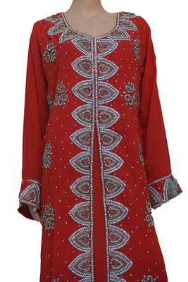 Orange Zari Stone Work Georgette Islamic Style Maxi PartyWear Kaftan 2