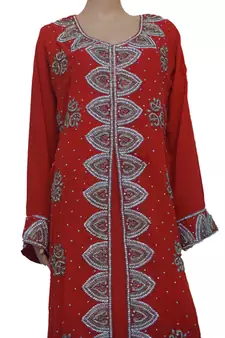Orange Zari Stone Work Georgette Islamic Style Maxi PartyWear Kaftan