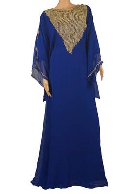 Blue Zari Stone Work Georgette Islamic Style Maxi PartyWear Farasha 1