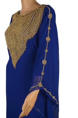 Blue Zari Stone Work Georgette Islamic Style Maxi PartyWear Farasha 3