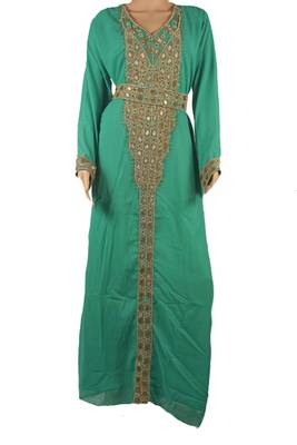 Teal Zari Stone Work Georgette Islamic Style Maxi PartyWear Kaftan 1