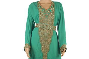 Teal Zari Stone Work Georgette Islamic Style Maxi PartyWear Kaftan 2