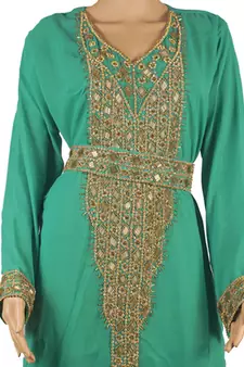 Teal Zari Stone Work Georgette Islamic Style Maxi PartyWear Kaftan