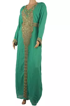 Teal Zari Stone Work Georgette Islamic Style Maxi PartyWear Kaftan