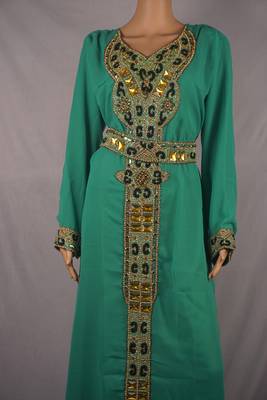 Teal Georgette Embellished Work Kaftan Dress 2