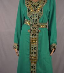 Teal Georgette Embellished Work Kaftan Dress