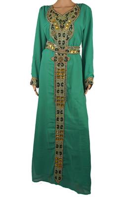 Teal Georgette Embellished Work Kaftan Dress 1