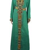 Teal Georgette Embellished Work Kaftan Dress