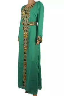 Teal Georgette Embellished Work Kaftan Dress