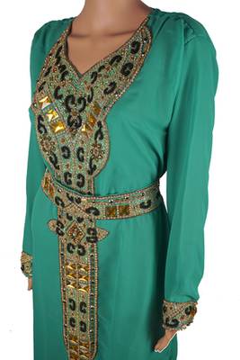 Teal Georgette Embellished Work Kaftan Dress 4