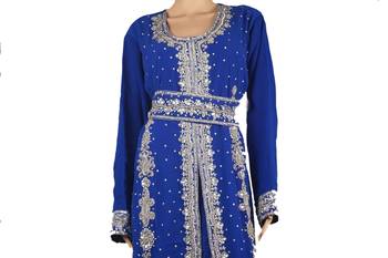 Blue Zari Stone Work Georgette Islamic Style Maxi PartyWear Kaftan 2