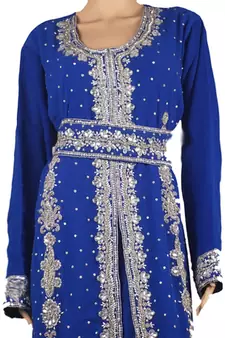 Blue Zari Stone Work Georgette Islamic Style Maxi PartyWear Kaftan